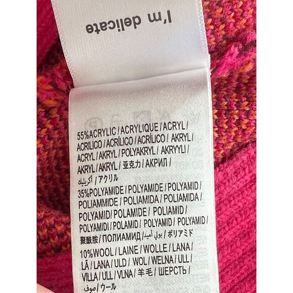 FARM RIO Cutout Asymmetrical Knit Bold Pink Floral Turtleneck Wool Blend Sweater - Picture 14 of 14